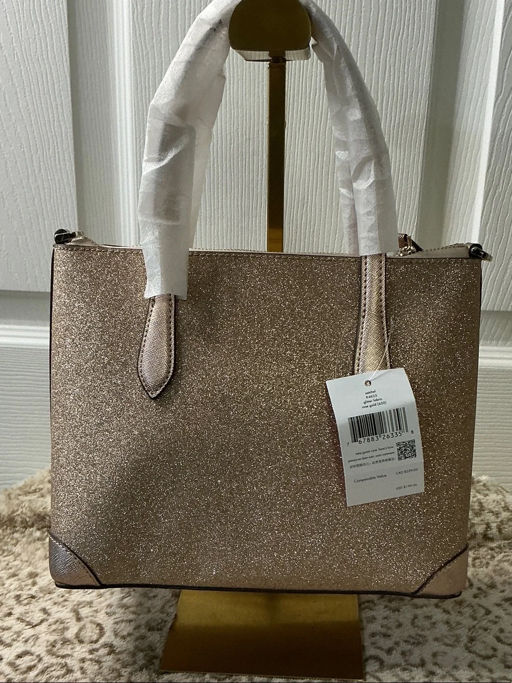 Kate Spade Shimmy Glitter Satchel (Style K4625) With Structured Top Handles.